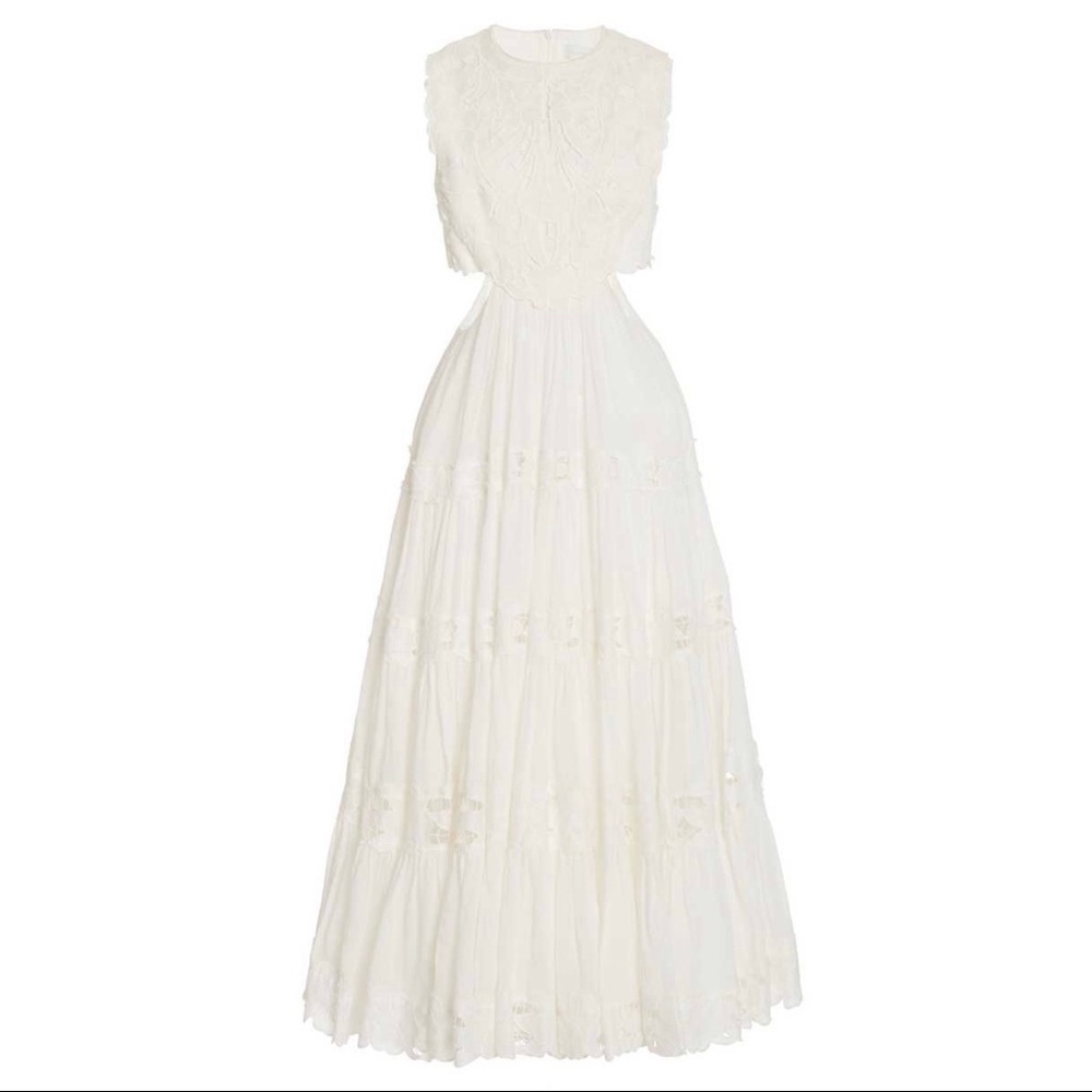 *BNWT* Zimmermann Cassia Cutout Lace-Trimmed White Woven Midi Dress, size 3 (10)